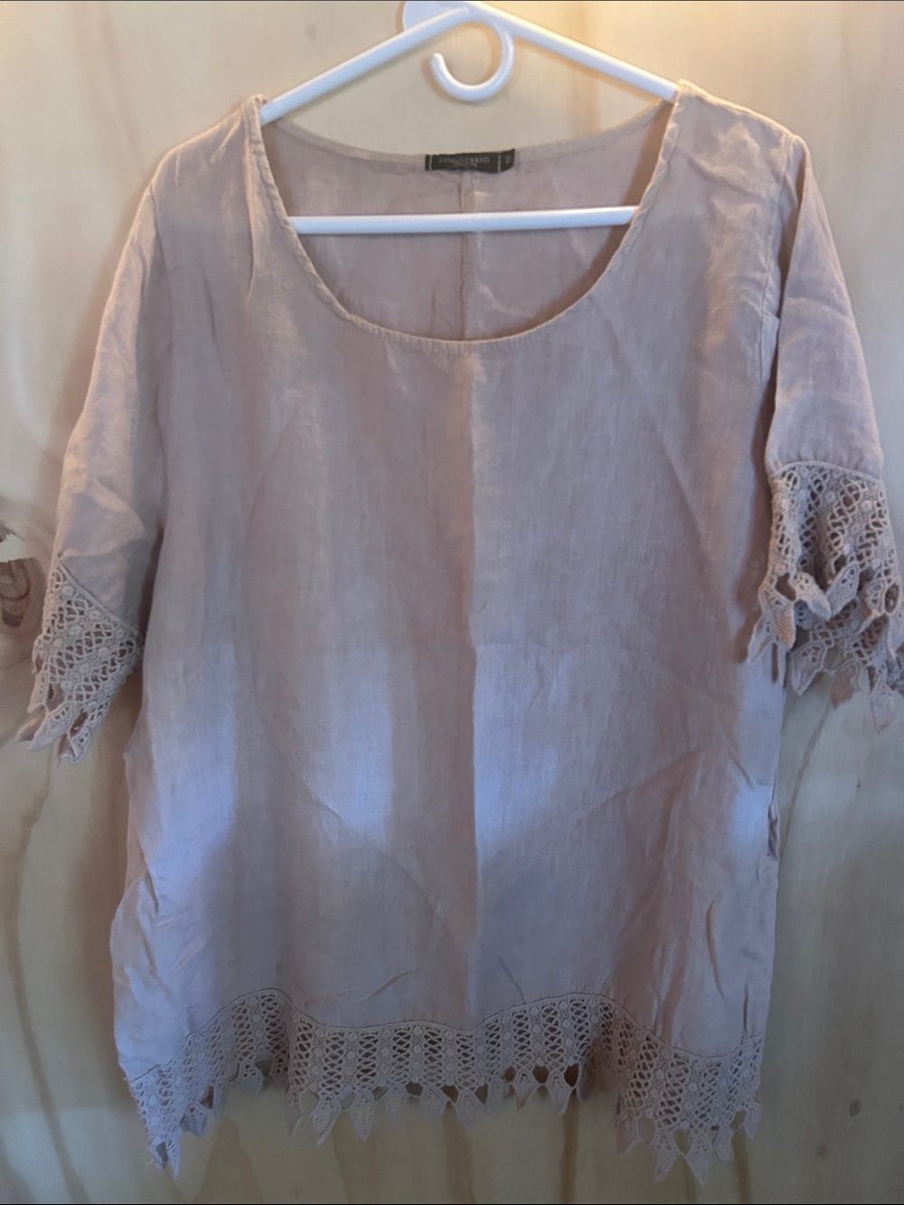 Lungo L’Arno linen Crochet-Trim Short Sleeve Tunic Top - Blush